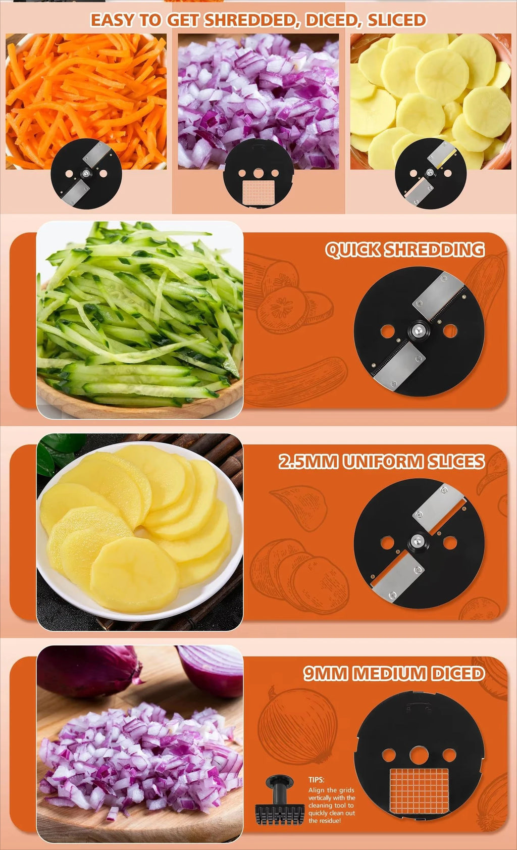 Electric Vegetable Cutter 3 in 1 Commercial Food Processor Slicer Shredder Dicer 110V