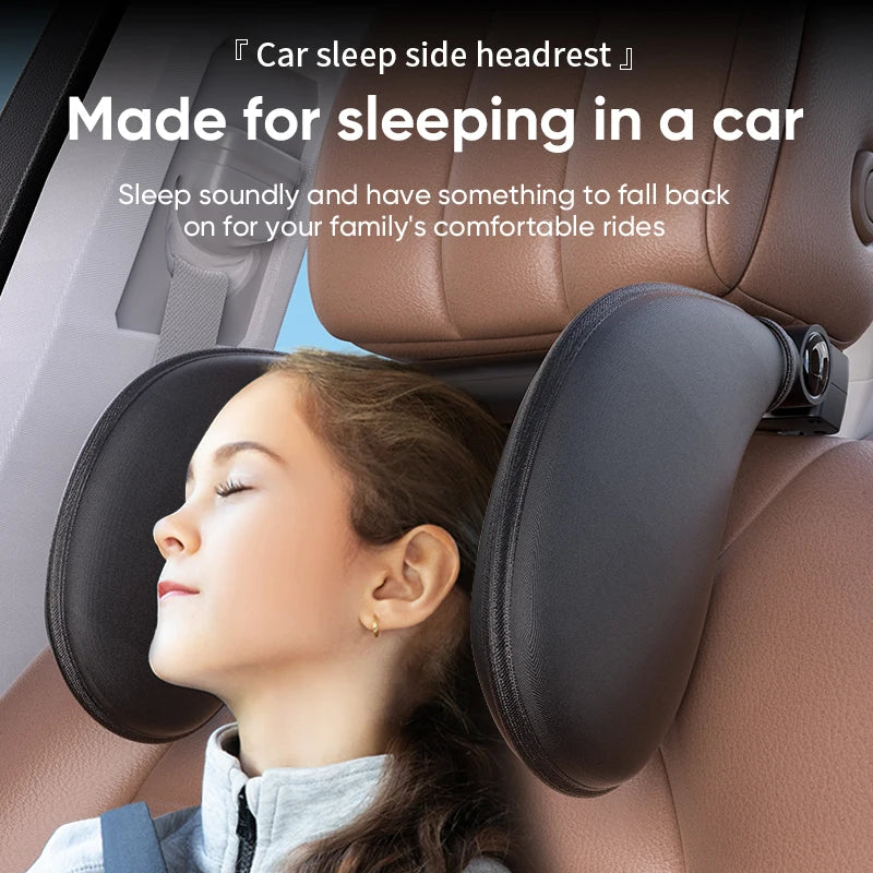 Car Headrest Pillow 360° Adjustable Memory Foam Side Support One Click Travel Cushion - Black