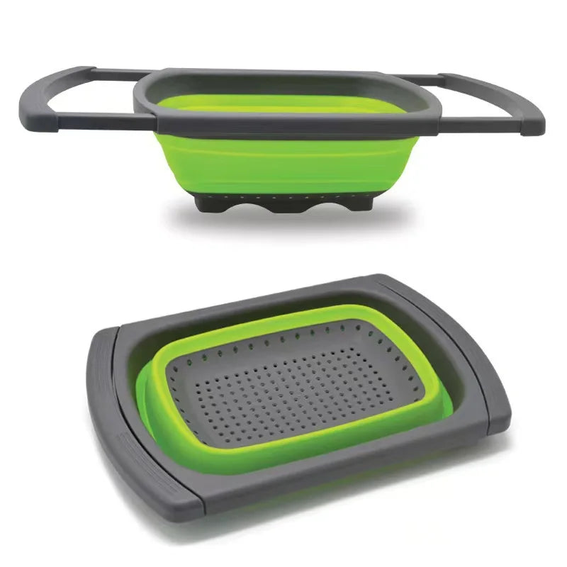 Foldable Kitchen Vegetable Washing Drain Basket Extendable Fruit Colander – Red