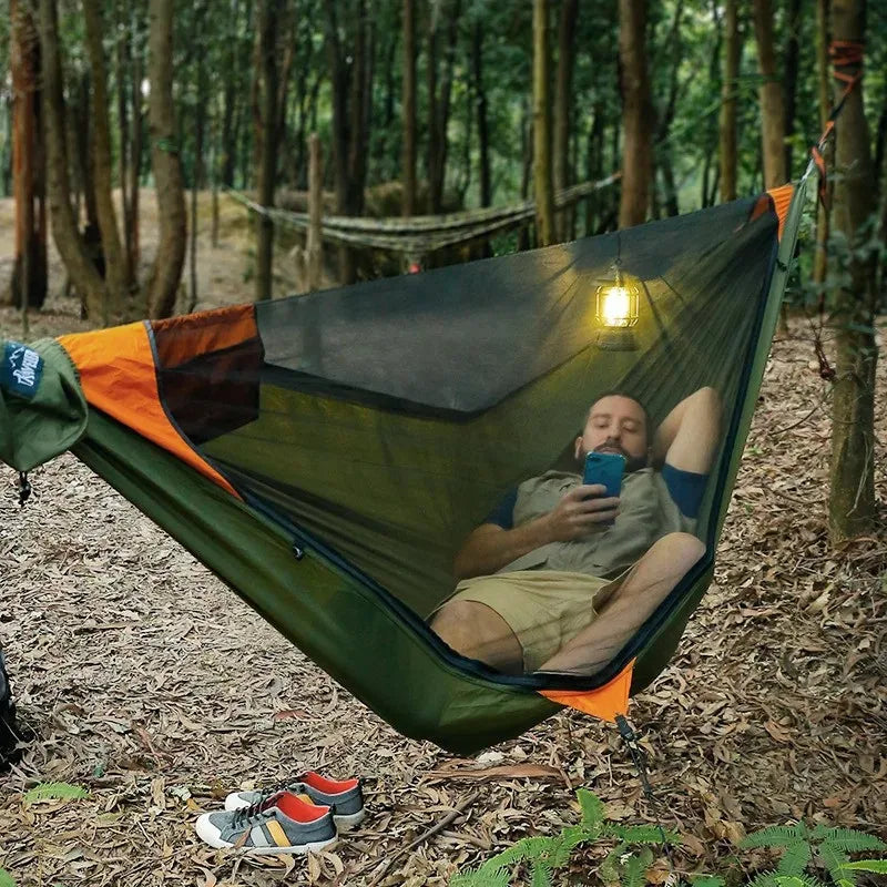 Portable Outdoor Camping Hammock with Mosquito Net Anti Rollover Quick Open Single Person 310x140cm - Orange