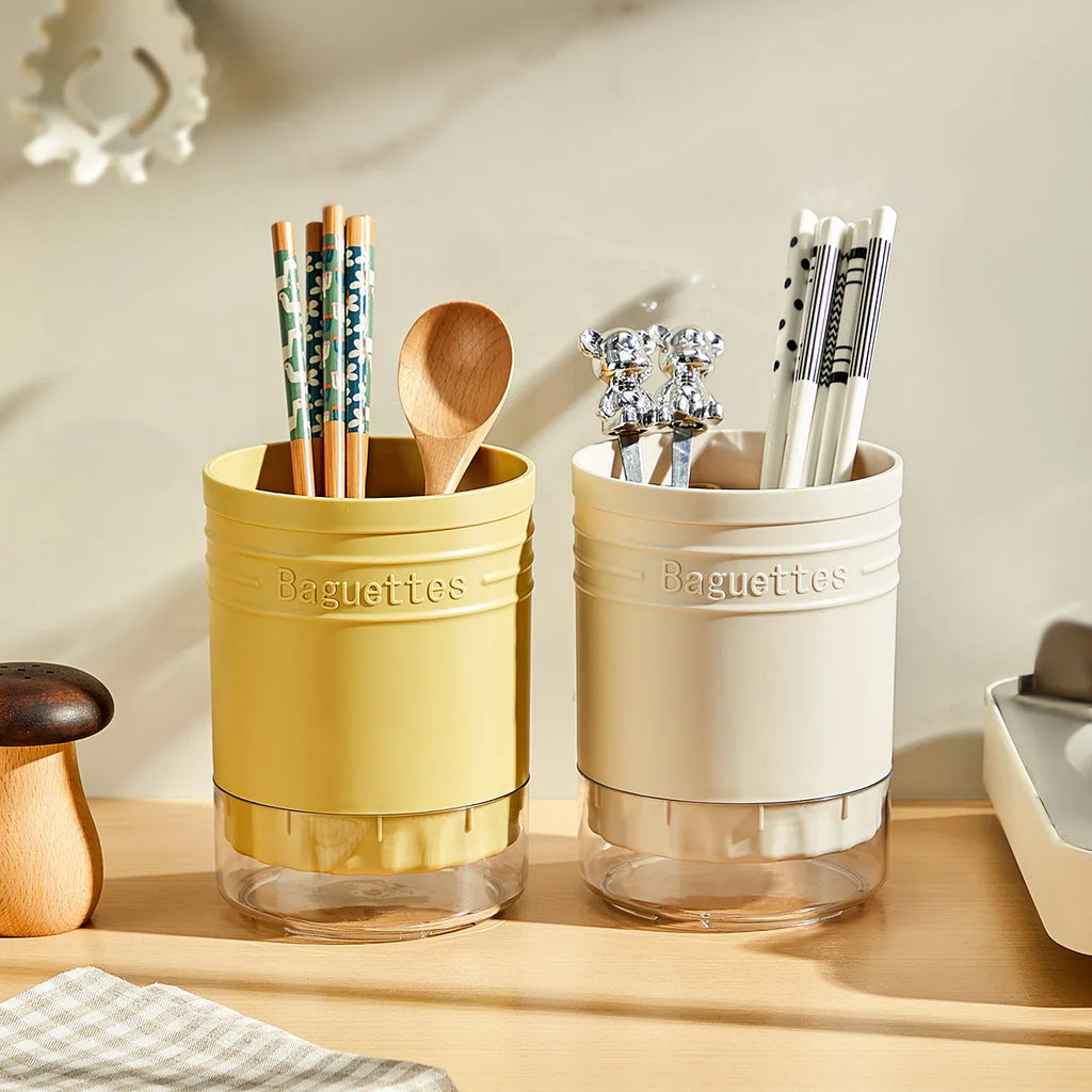 Cutlery Storage Holder Plastic Kitchen Utensil Organizer with Drainage - Yellow
