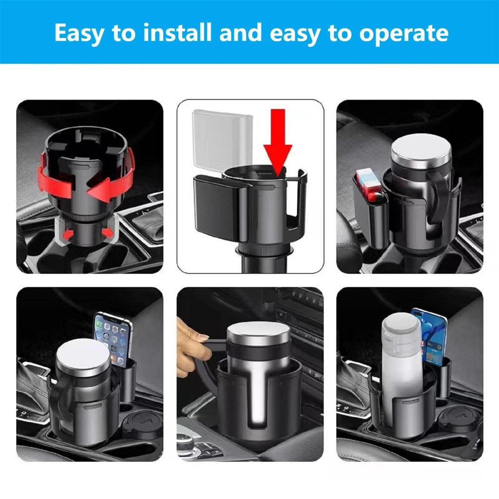 Car Cup Holder Expander 2 in 1 Adjustable Drink and Phone Holder - Black