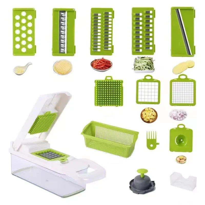 Multifunctional Vegetable Cutter Dicer Slicer Shredder Grater with Drain Basket – White