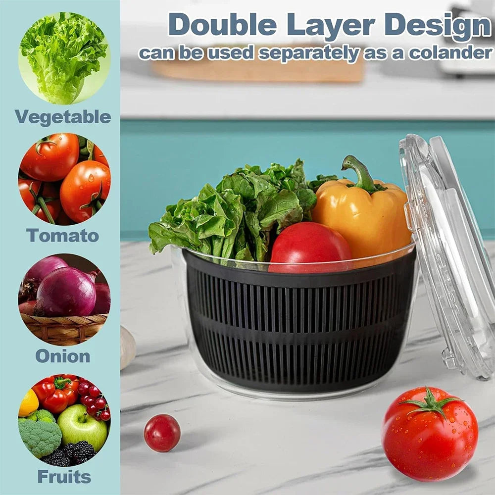 Salad Spinner 3L Multifunction Vegetable Dryer Lettuce Washer Kitchen Spinner – Black