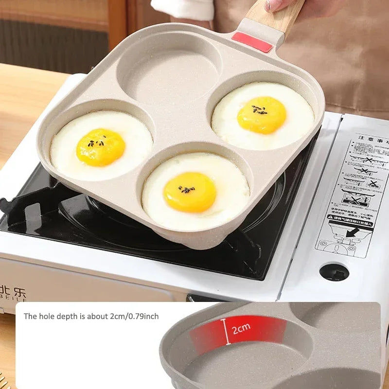 Omelet Pan 4 Hole Non Stick Frying Pan with Glass Lid for Gas and Induction Cooking - Black