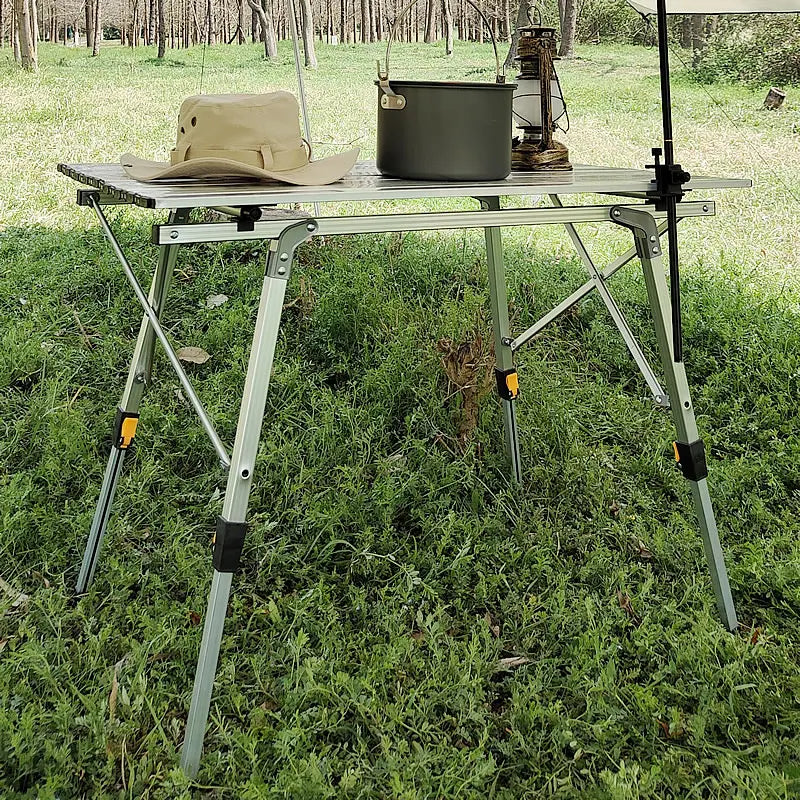 Camping Folding Table Portable Aluminum Alloy Roll Top Picnic Table - Silver