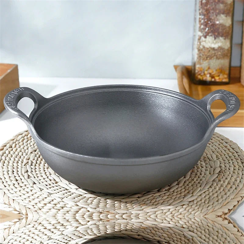 Chef Pan 38cm Cast Iron Flat Bottom Deep Frying Cookware