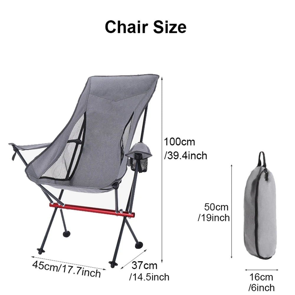 Camping Chair 1.7kg Lightweight Foldable Outdoor Chair with Armrest Carry Bag – Gray