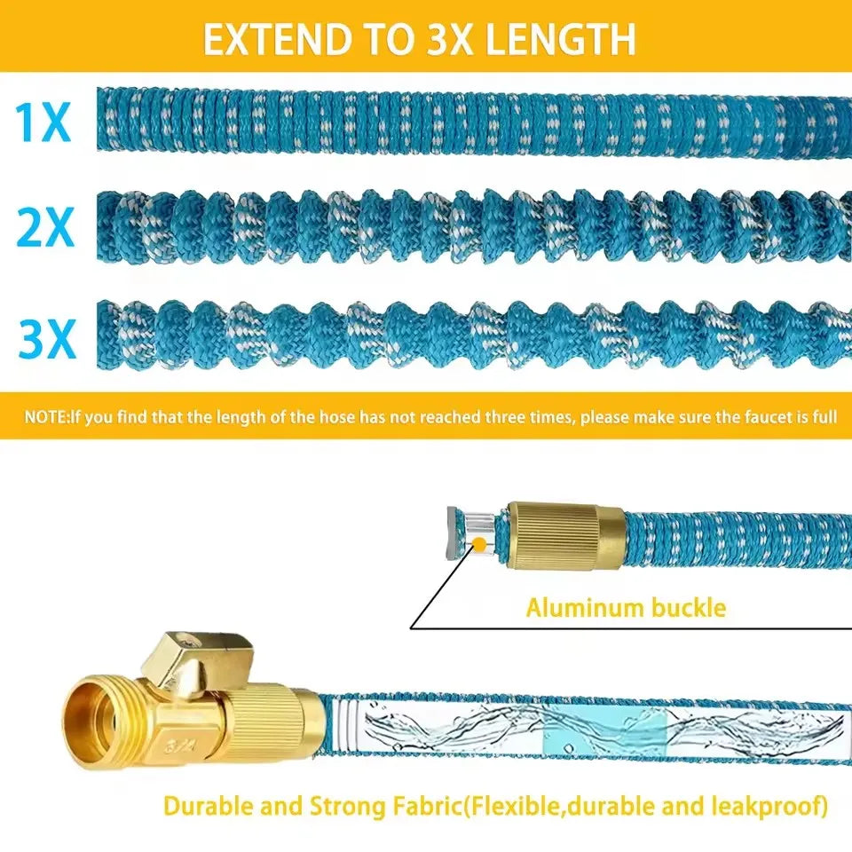Expandable Garden Hose 75ft Flexible Water Hose with Adjustable Spray Nozzle and 3/4 Inch Connector – Blue