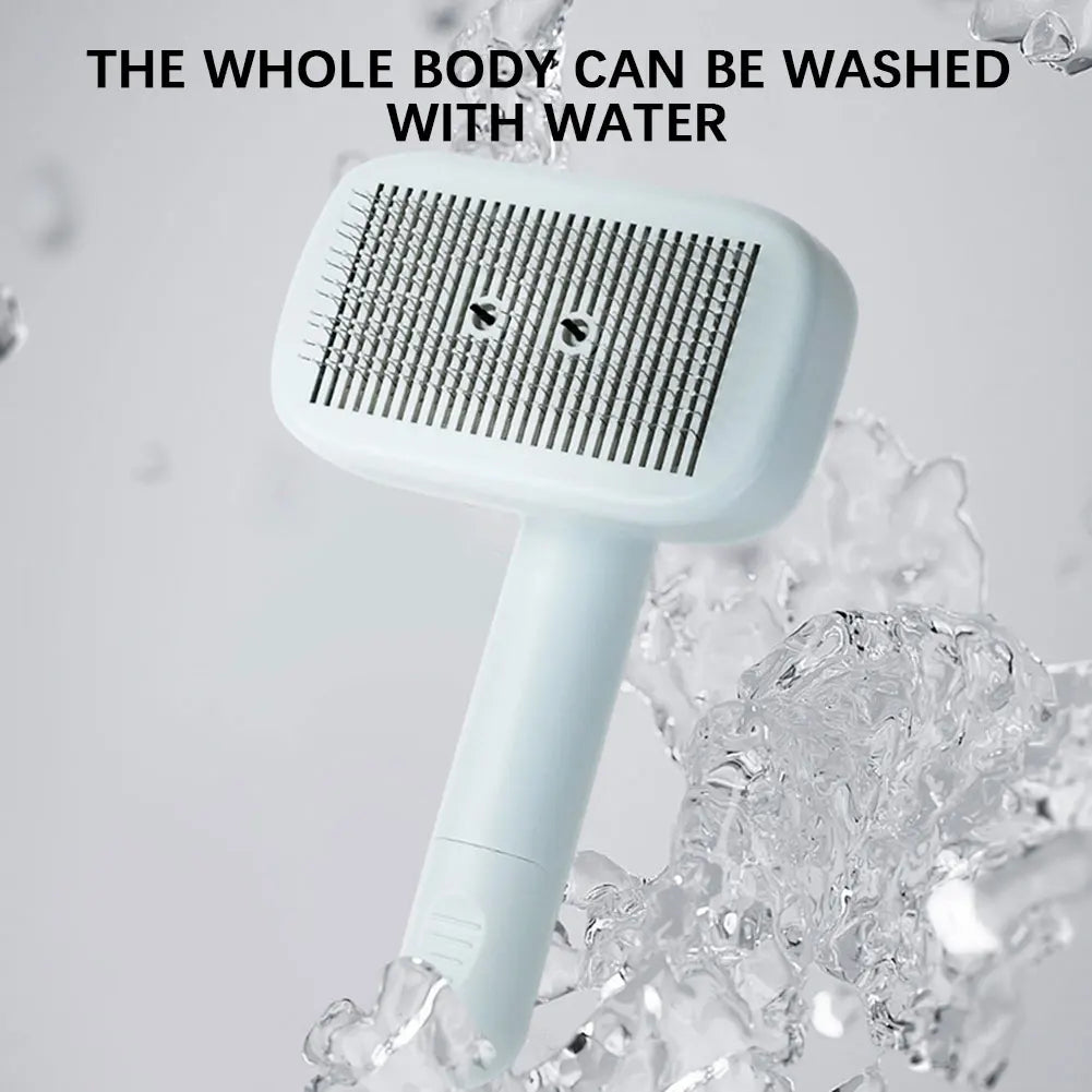 Pet Grooming Brush 19cm Self Cleaning Electric Deshedding Comb One Button Fur Removal - Green