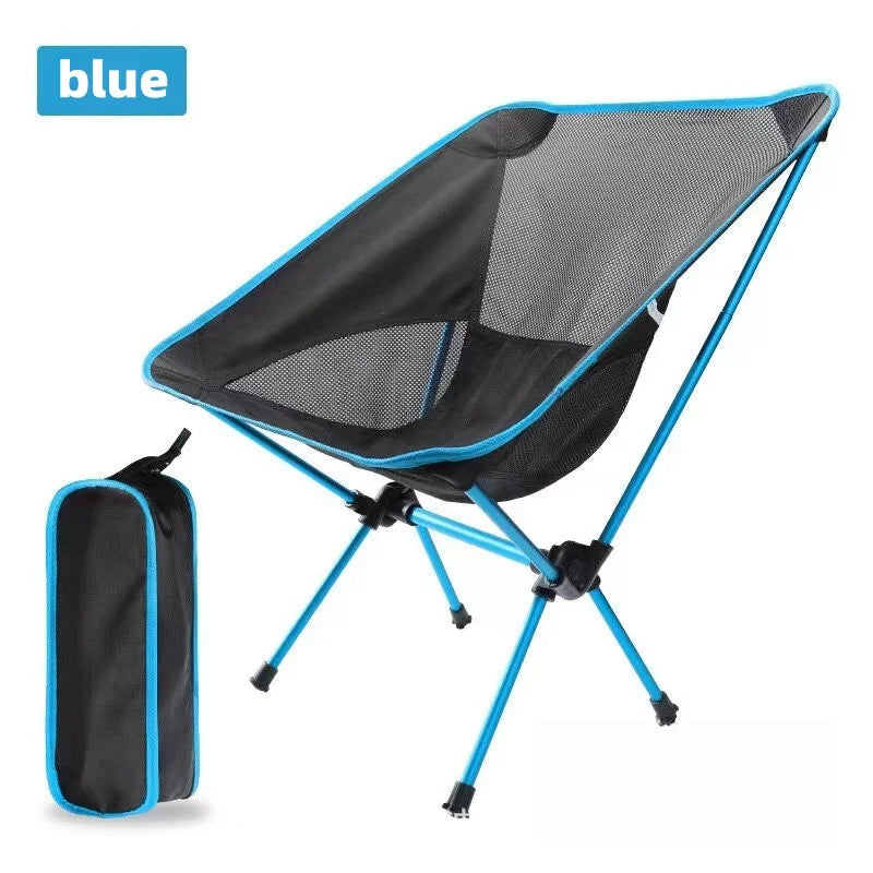 Camping Folding Chair Portable Moon Chair Ultralight Aluminum Outdoor Seat Backrest - Blue