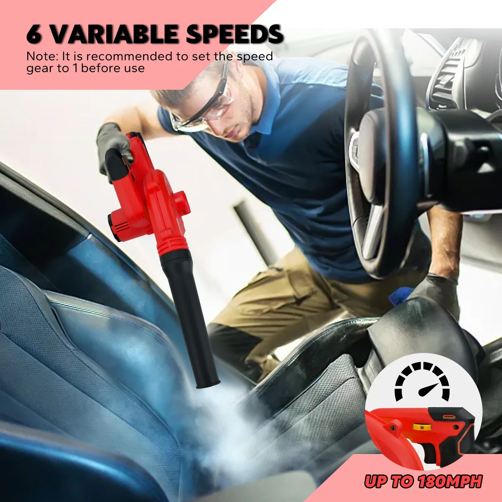 Brushless Cordless Leaf Blower 18V Battery Powered 6-Speed 180MPH Air Blower & Vacuum
