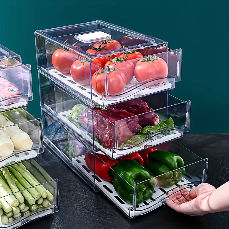 Food Storage Box Refrigerator Drawer Organiser Fresh Food Container with Lid - Small