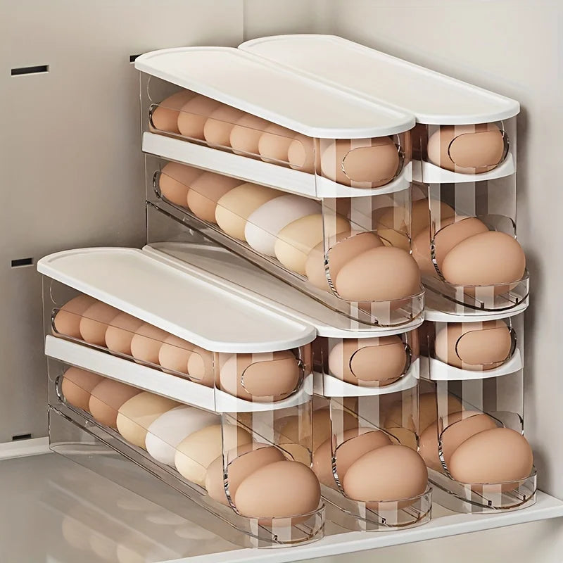 Egg Storage Box Automatic Rolling Fridge Organiser Ladder Rack Holder