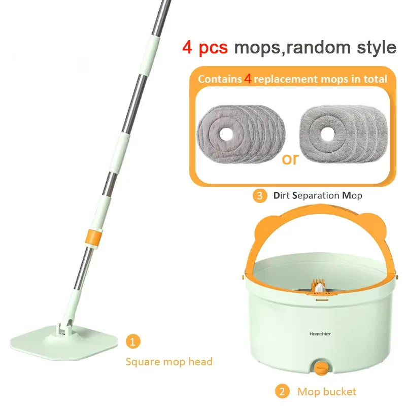 Dirty Separation Mops Floor Cleaning Tools Easy To Drain Squeeze Mop Household Cleaning 360°spin Home Floor Mop Replacable Heads