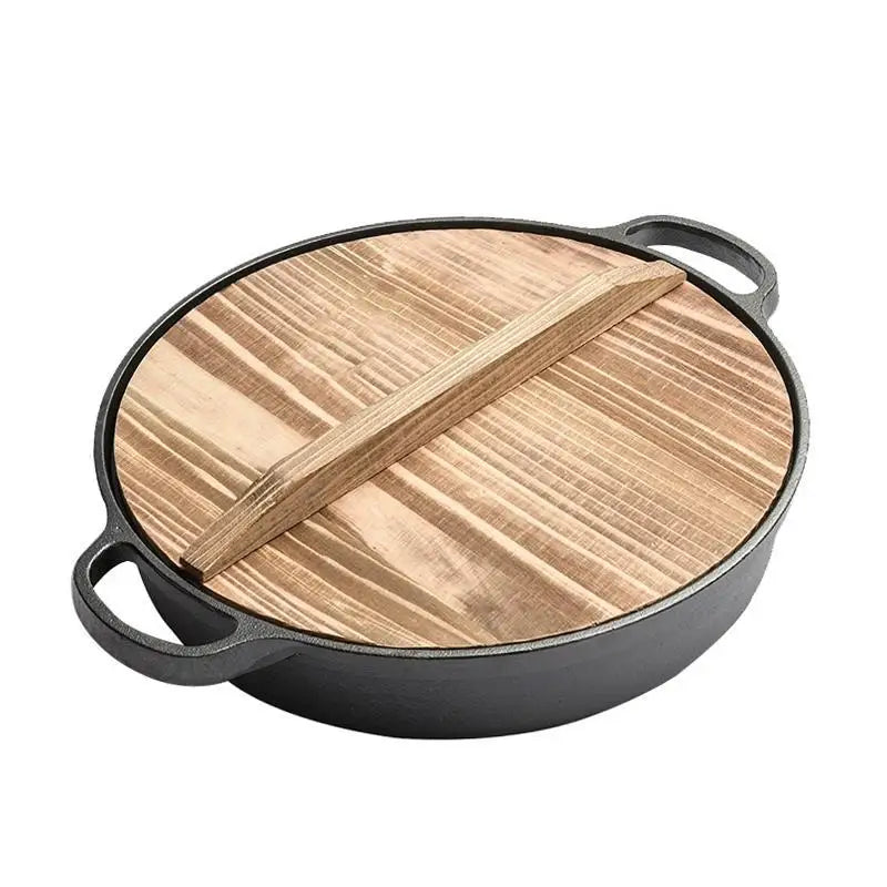 Cast Iron Frying Pan 28cm Flat Bottom Deep Skillet Cookware