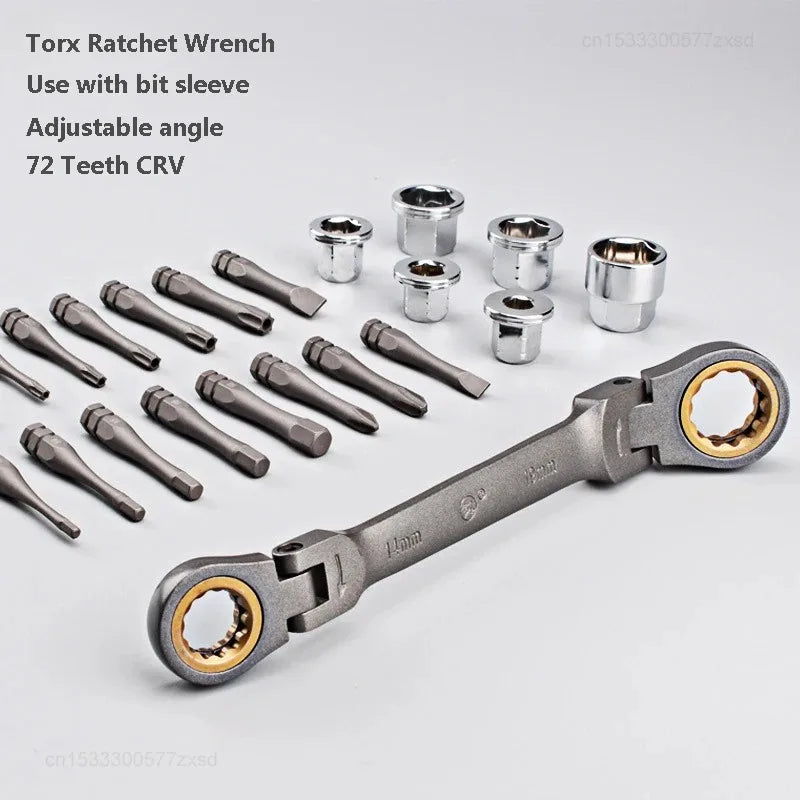 Heavy Duty 23 Piece Flexible Head Ratchet Spanner Wrench Set Multi Function Repair Tool Kit