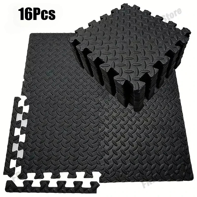 Interlocking Foam Floor Tiles 16 Piece Set Thickened 10mm Soft Fitness Training Mat - Black