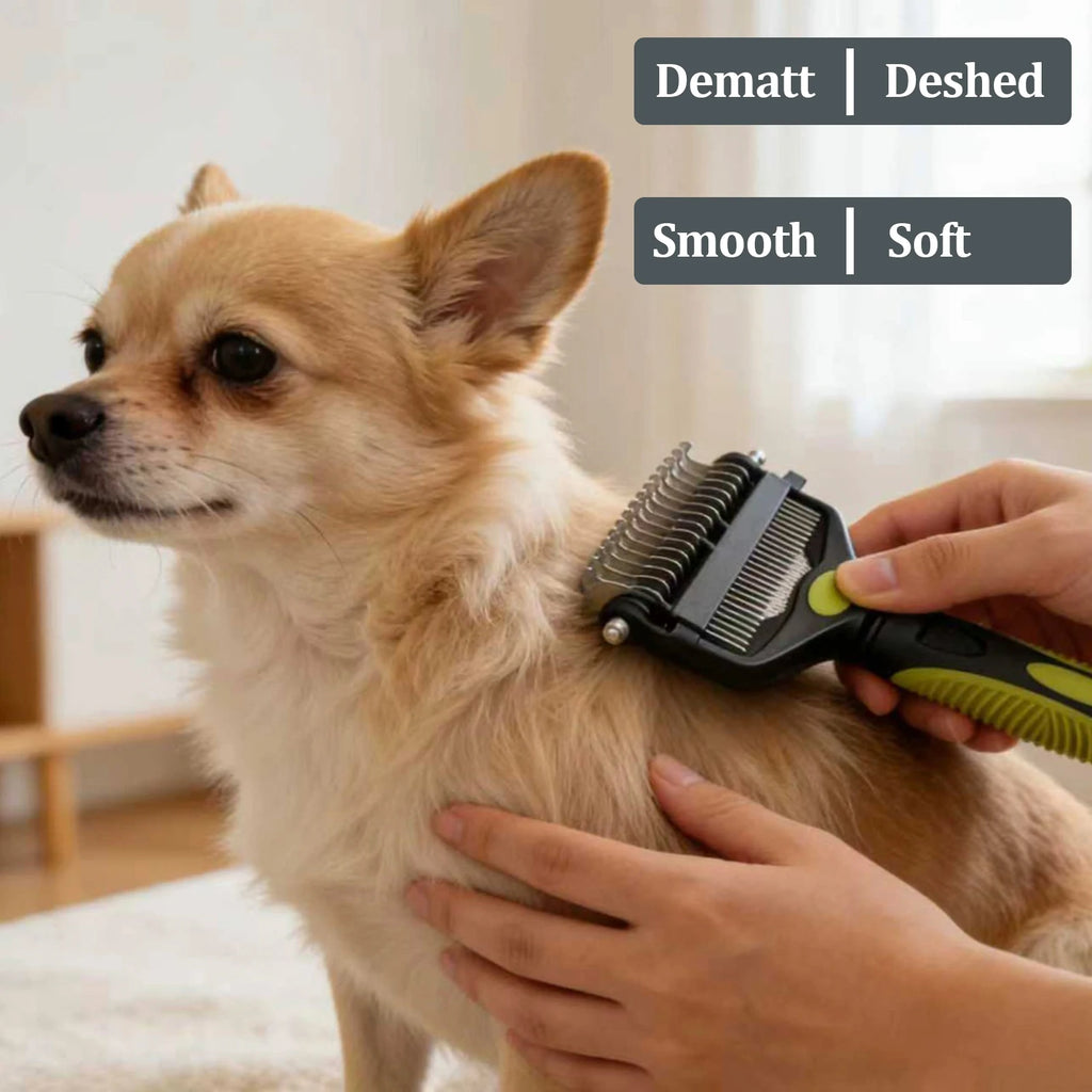Pet Grooming Comb 3 in 1 Stainless Steel Undercoat Rake Shedding Detangling Brush for Dogs - Blue