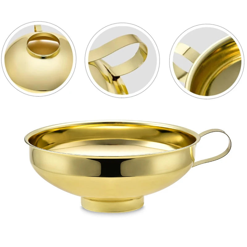 Large Golden Stainless Steel Canning Funnel Wide Mouth Kitchen Funnel for Mason Jars