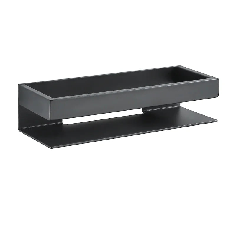 Shower Shelf 30cm Wall Mounted Bathroom Storage Rack Aluminum Shelf with Stainless Steel Bar - Black