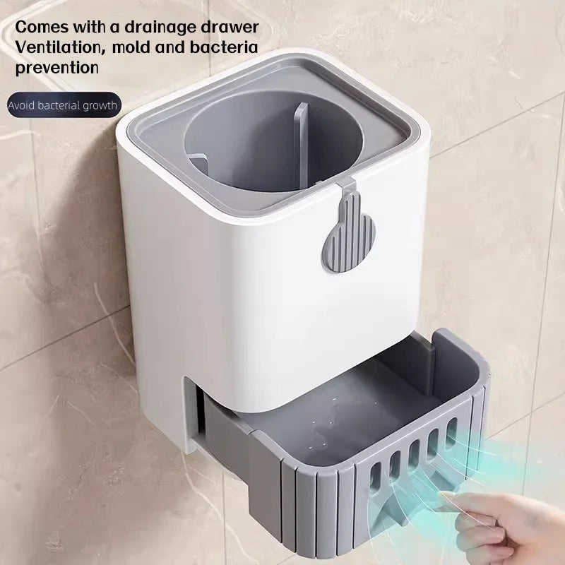 Long Handle Toilet Brush with Drain Base Wall Mounted No Drill Bathroom Cleaning Brush Set – White