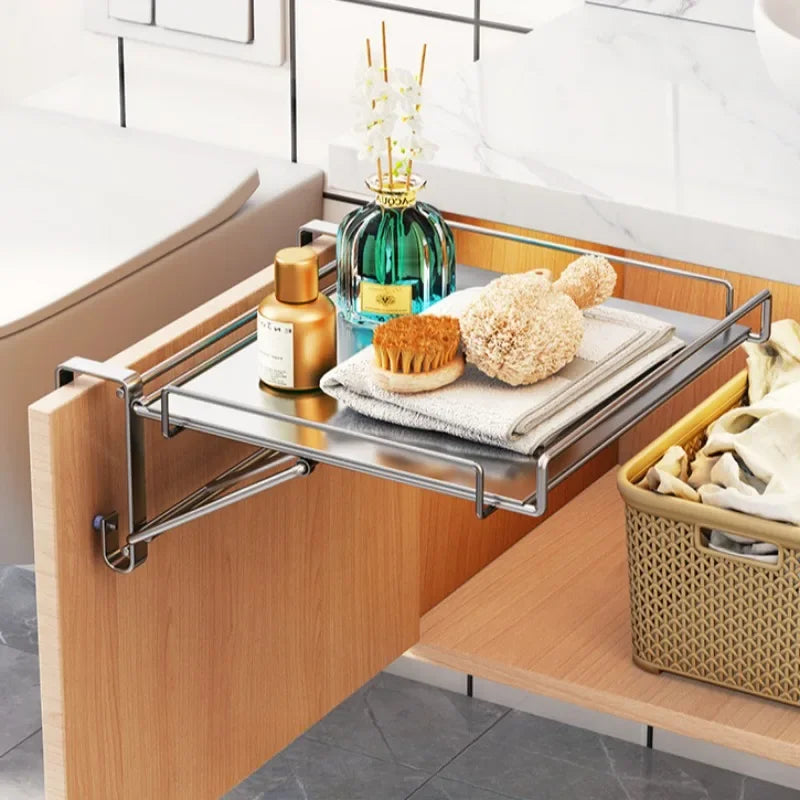 Stainless Steel Foldable Countertop Storage Rack – Space-Saving Stackable Shelf -  Silver