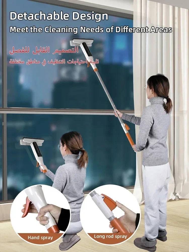 Window Cleaning Tool Double-Sided Squeegee with Spray Function and Aluminum Handle  - White