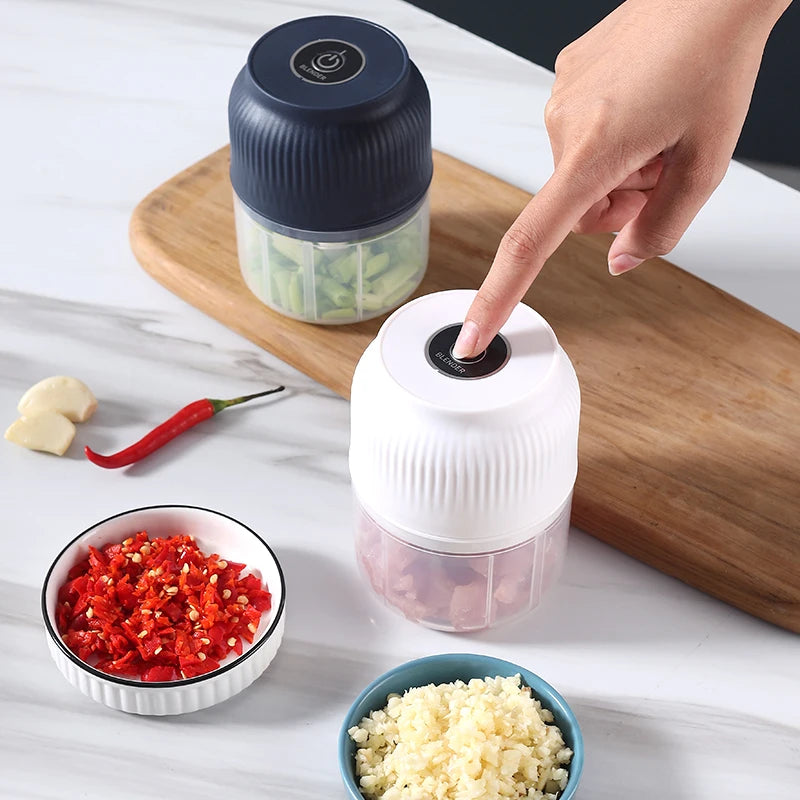 Electric Food Chopper 300mL USB Rechargeable Mini Garlic Meat Vegetable Grinder – Blue