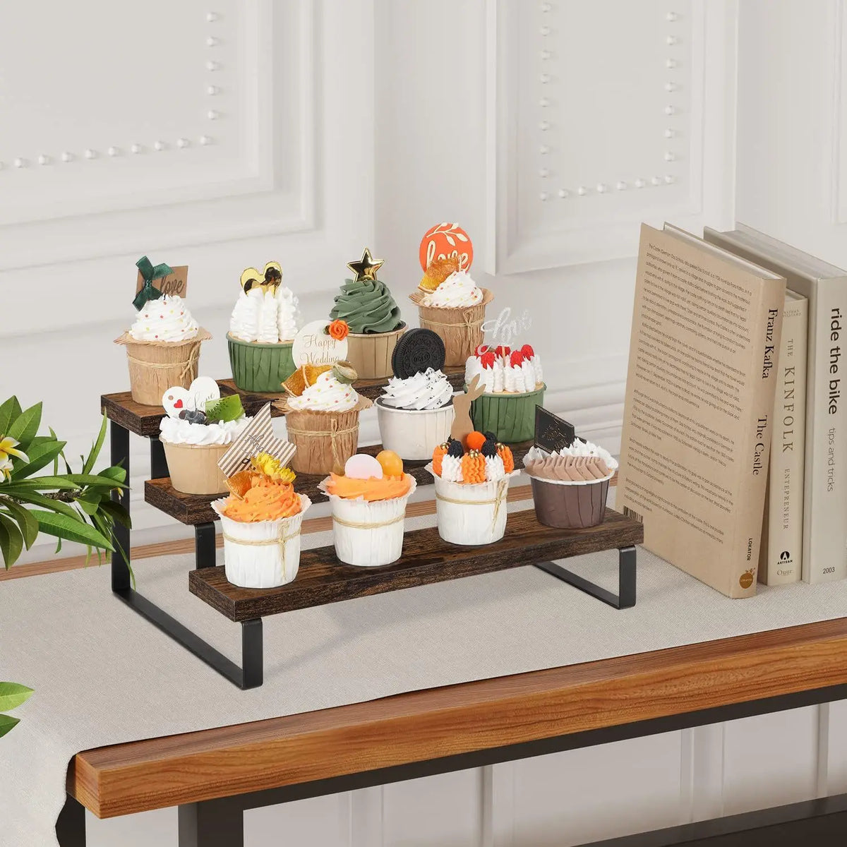 Display Rack 4 Tier Solid Wood Countertop Organiser Kitchen Storage Stand