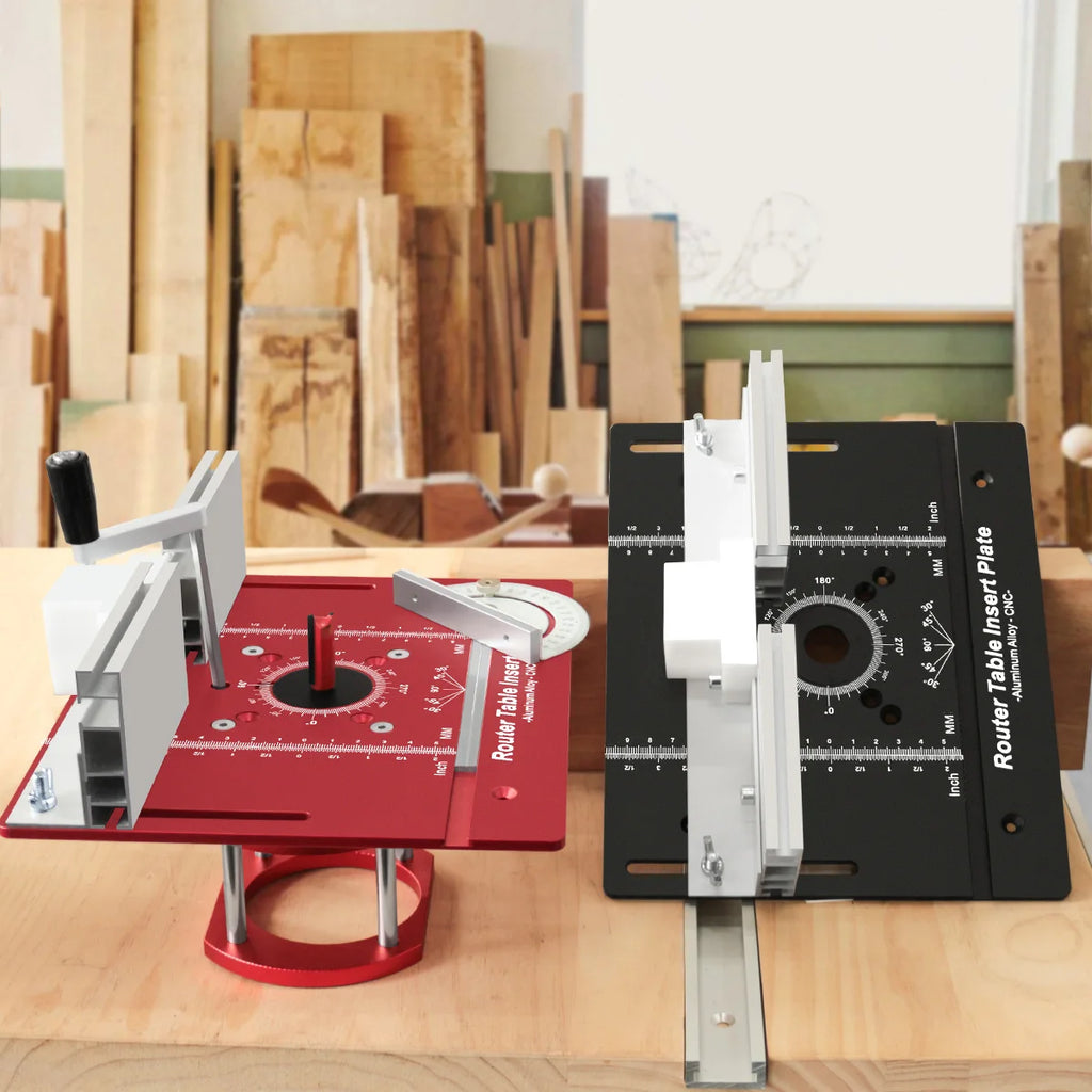 Router Table Insert Plate Set with Lift Base for Woodworking Trimming Slotting and Chamfering Red