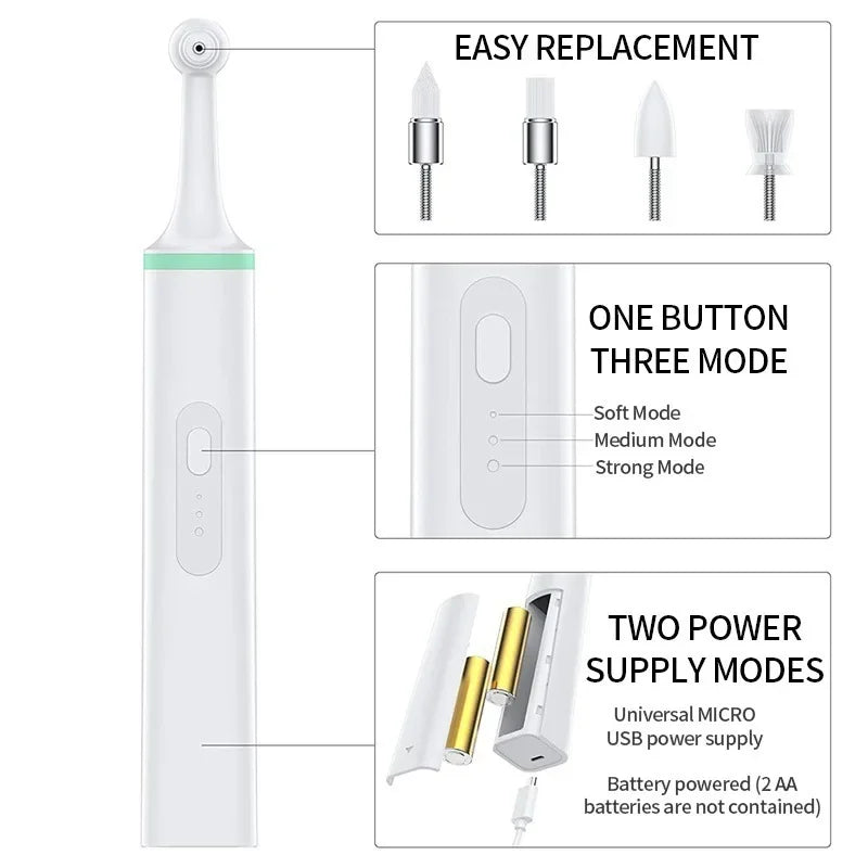 Electric Pet Tooth Cleaner Rechargeable Oral Care Brush with 4 Heads - Green
