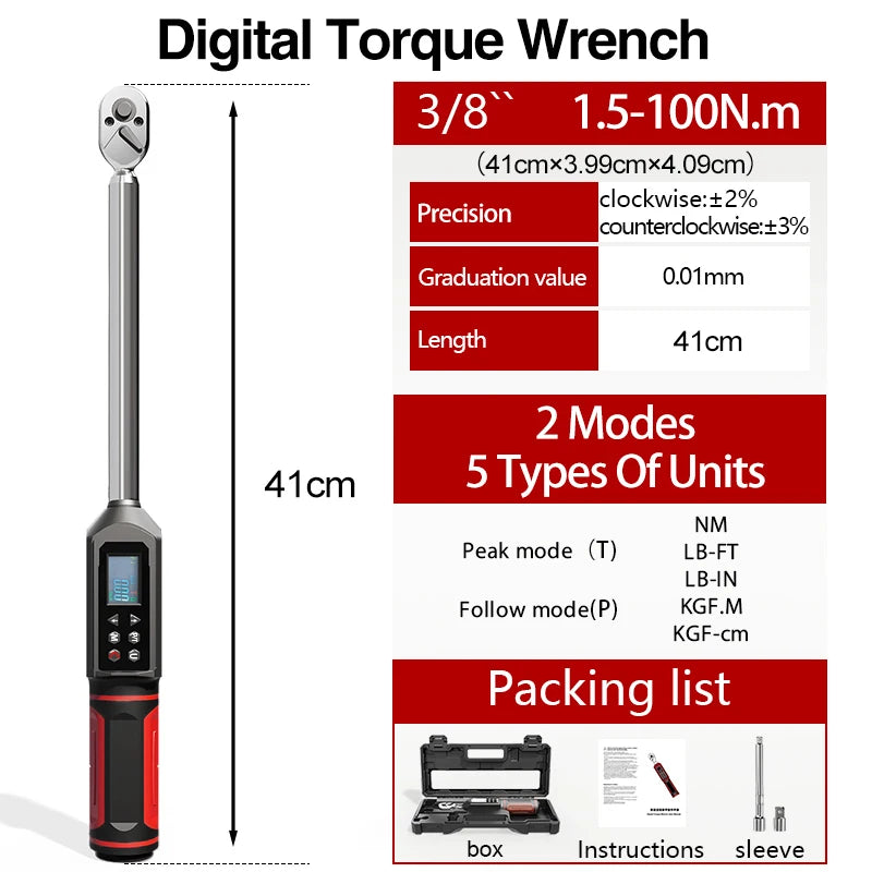 Torque Wrench Digital Adjustable Professional Repair Tool 0.45-30 Nm Bidirectional Ratchet Head