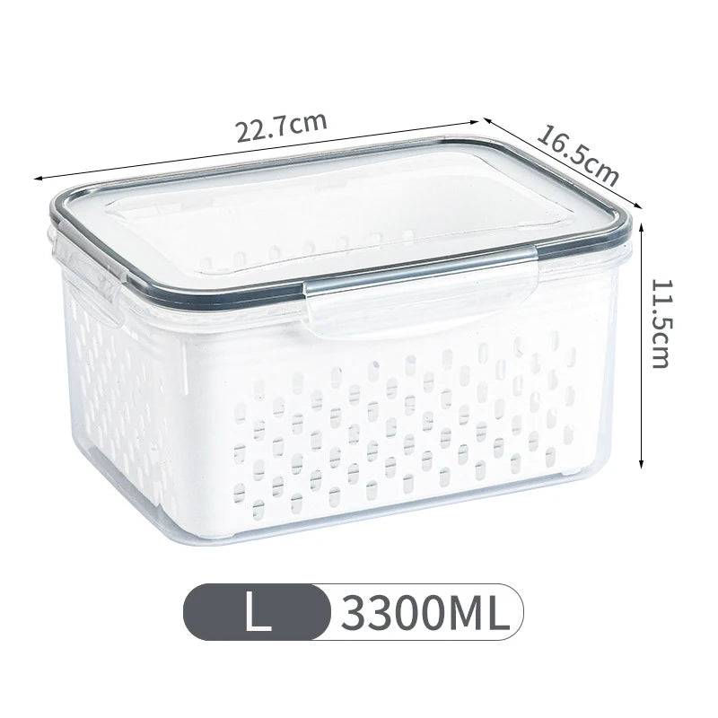 3300ml Refrigerator Food Storage Container with Lid & Drain Basket