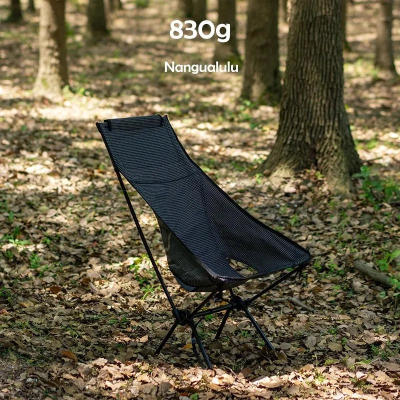Ultralight Folding Camping Chair 830g High Back Portable Moon Chair Aluminum Alloy Outdoor Seat – Black