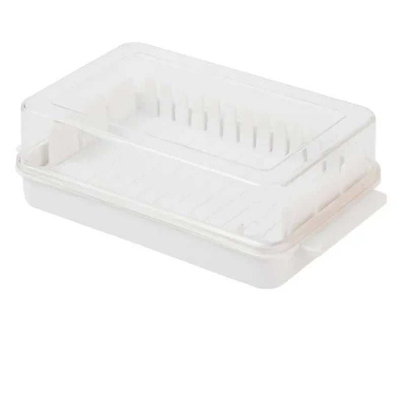 Butter Dish with Lid Butter Storage Container with Measuring Guide Airtight Box – White