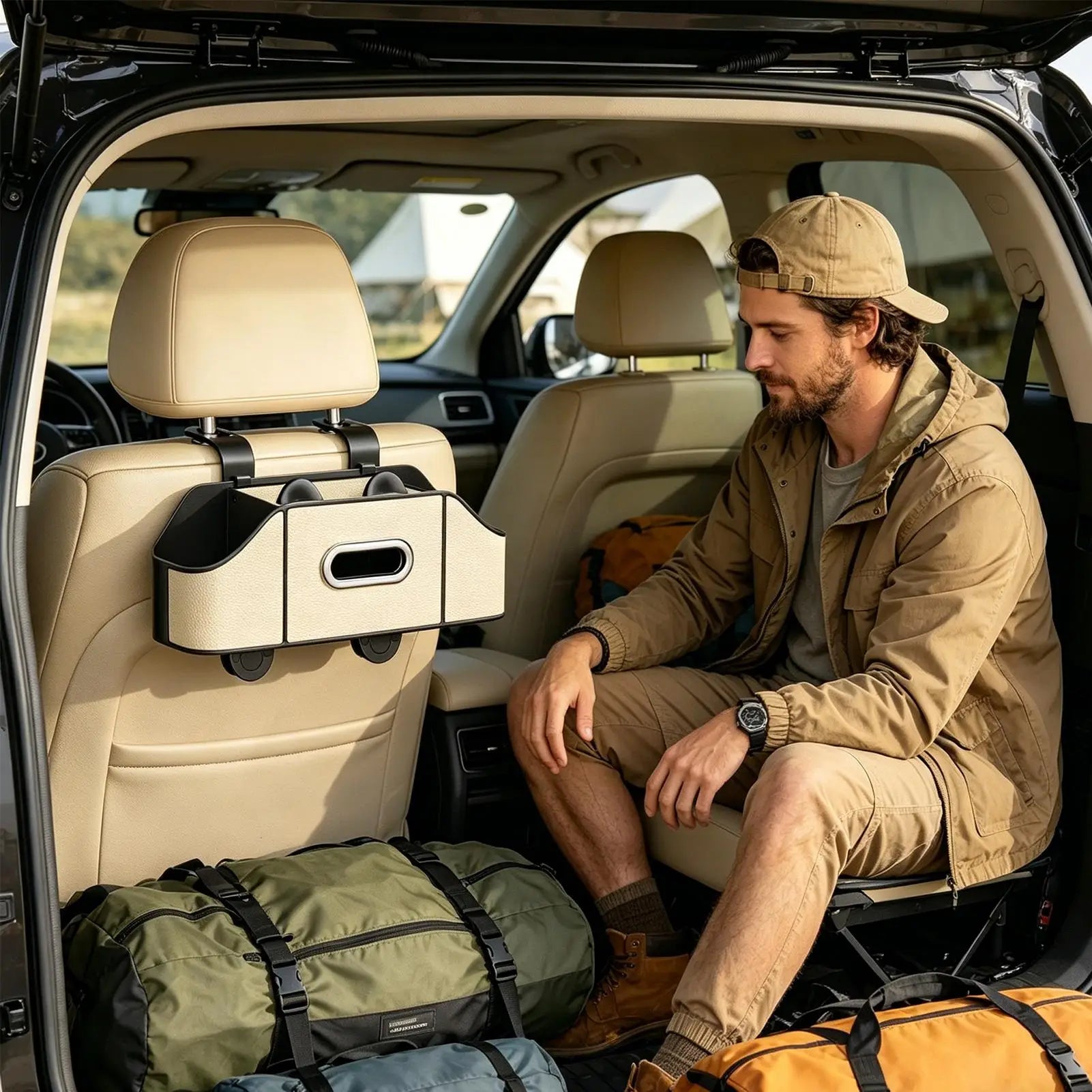 Car Storage Organiser 33cm Waterproof Backrest Storage Bag with Cup Holder Multiple Pockets