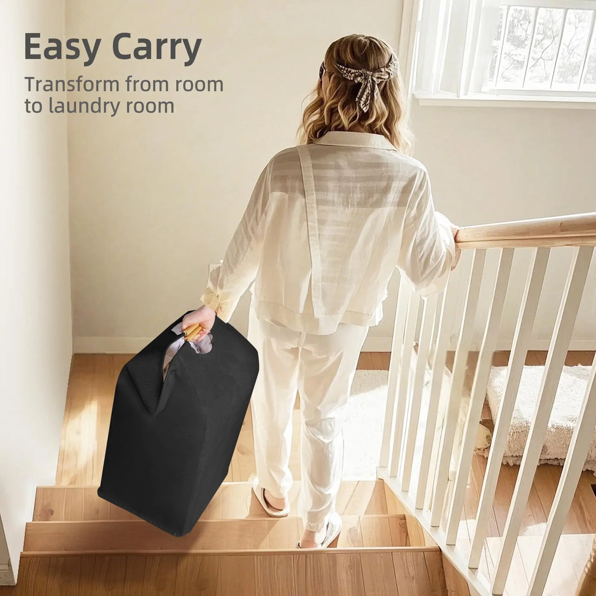 Extra Large Laundry Hamper 80L Foldable Dirty Clothes Basket With Handles - White