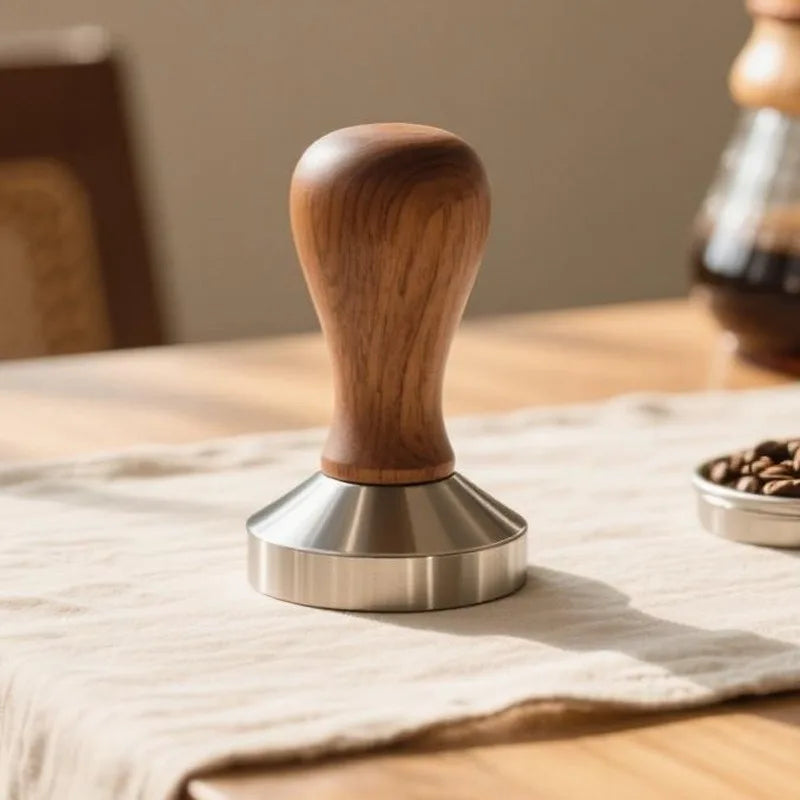 Coffee Tamper 51mm Espresso Press with Solid Wood Handle and 304 Stainless Steel Base