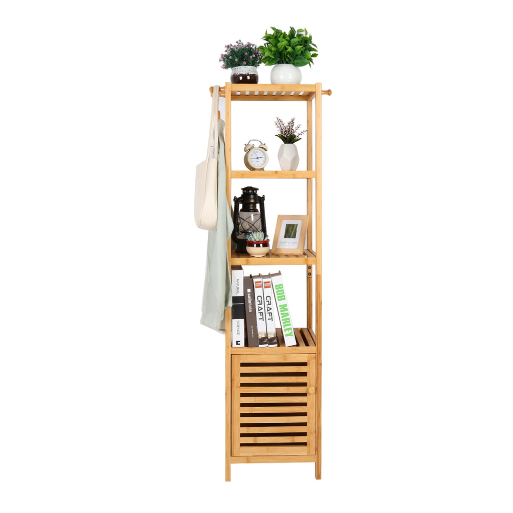 Freestanding Bamboo Bathroom Storage Cabinet Tall Slim Corner Shelf Organizer – Natural Wood