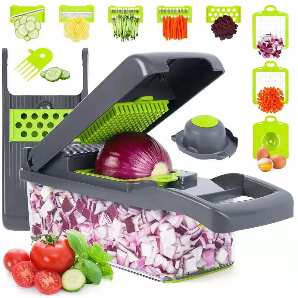 Multifunctional Vegetable Cutter Dicer Slicer Shredder Grater with Drain Basket – White