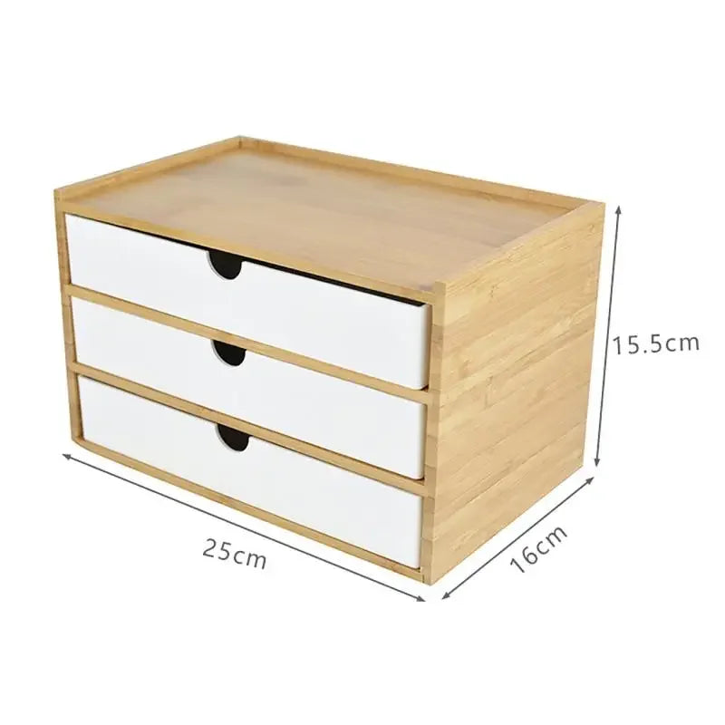 Storage Box Bamboo Desktop Organizer 3 Layer Drawer Design