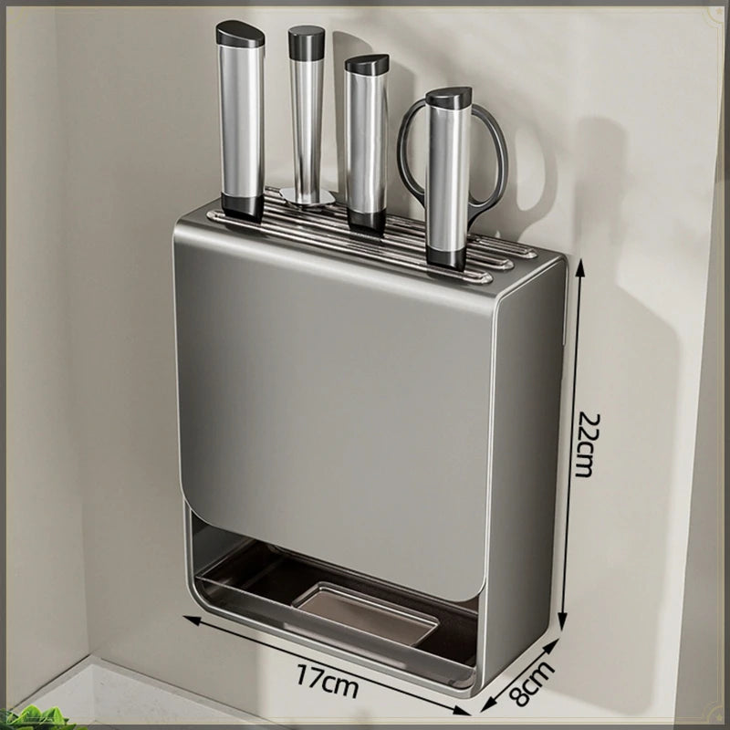Knife Storage Rack Wall Mounted Steel Kitchen Organiser - Grey