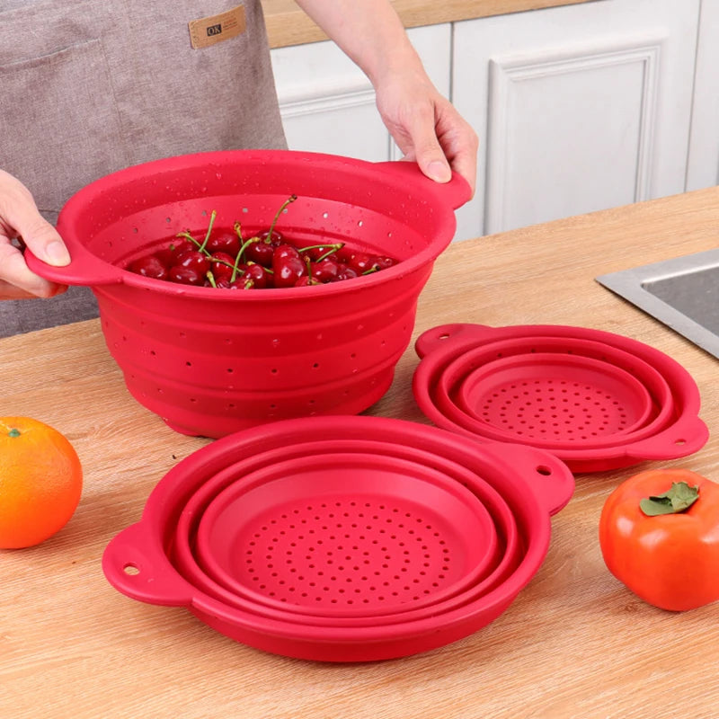 Foldable Silicone Drain Basket Fruit Vegetable Colander – Grey