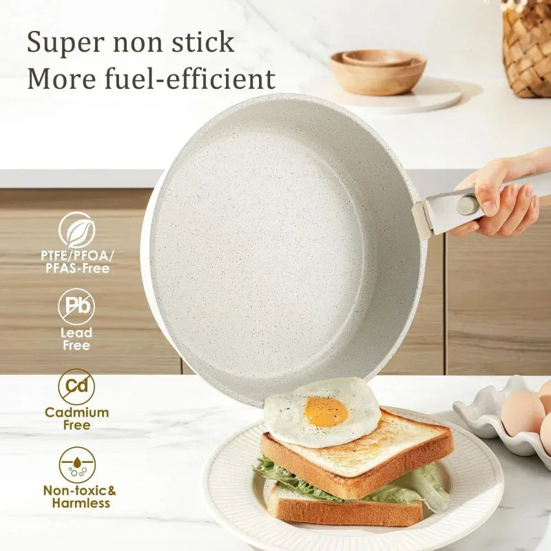 Cookware Set 5 Piece Removable Handle Non Stick Aluminium Pots and Pans Set - White