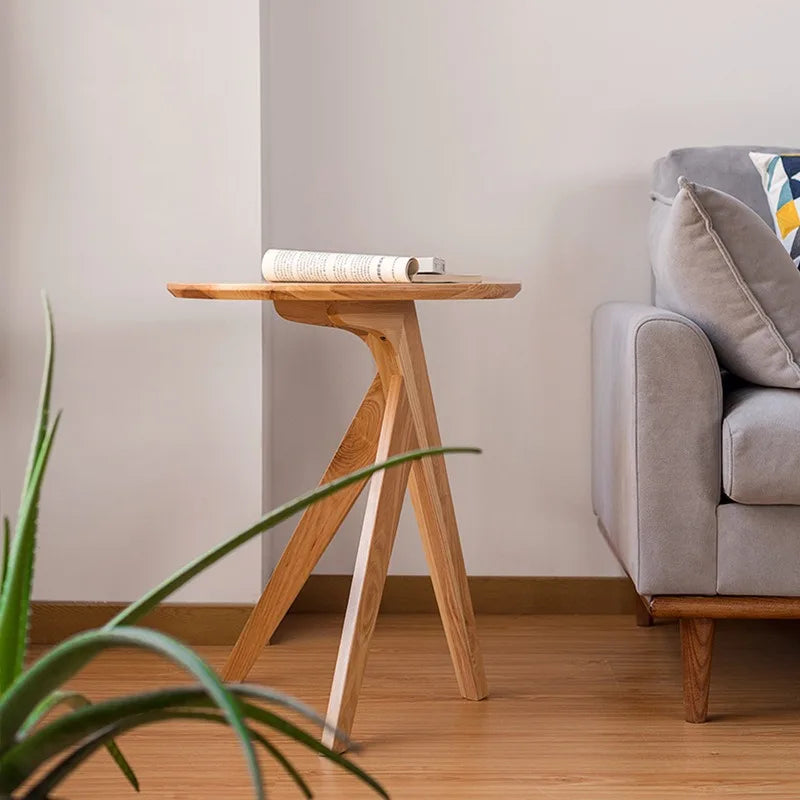 Side Table 45cm Solid Wood Round Small Coffee End Unit Tri-Leg Support – Burly Wood