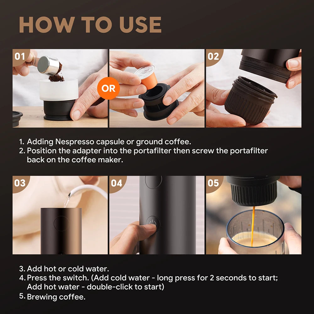 Portable Espresso Coffee Maker 3 in 1 Wireless Capsule Powder Machine 80ml - Rose Pink