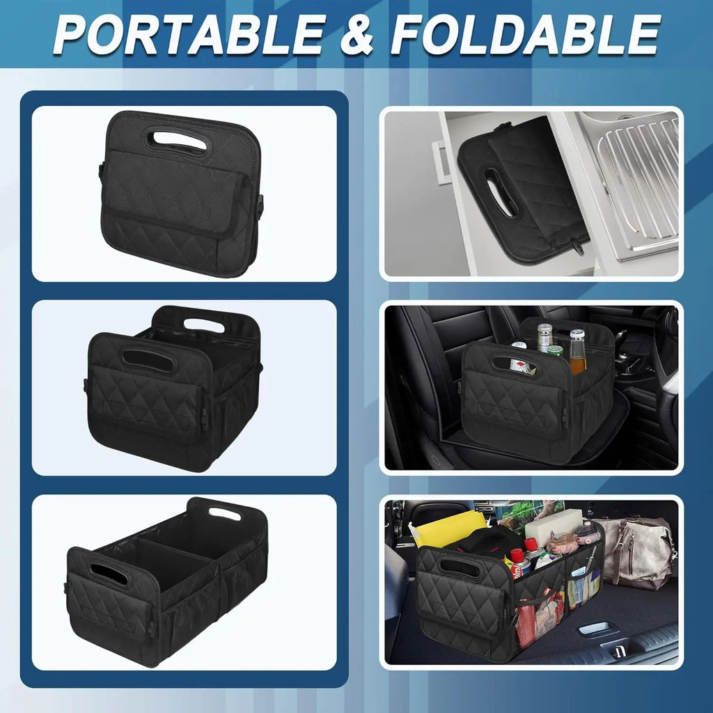 Car Trunk Organizer 50L Waterproof 600D Polyester Storage Box with 6 Pockets for SUV Vehicle