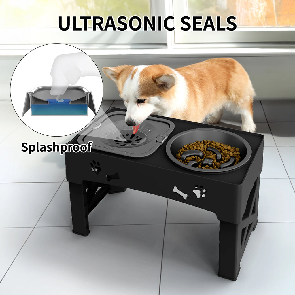 Pet Feeder Foldable Double Bowl with 5 Adjustable Heights