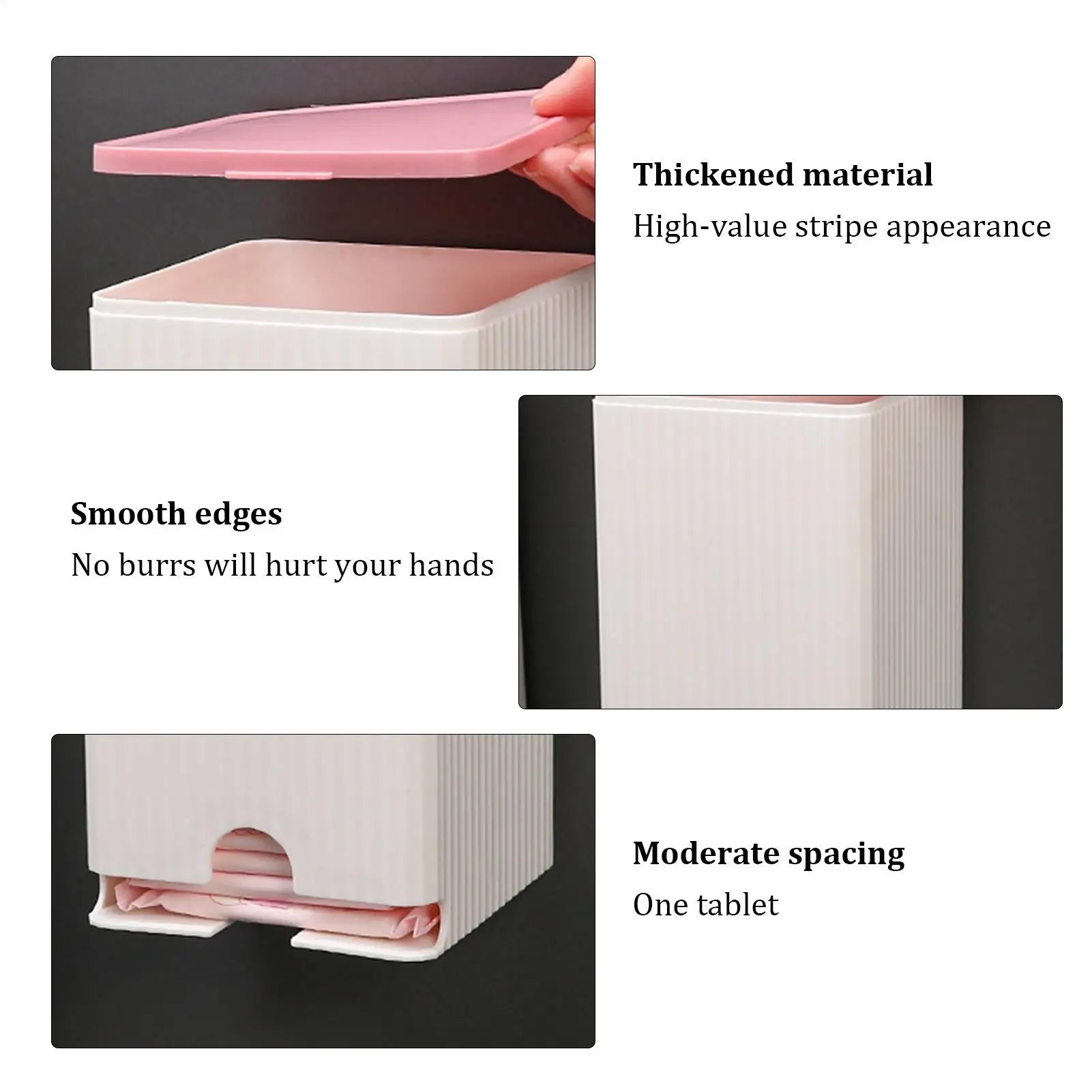 Storage Box Wall Mounted Bathroom Organiser Waterproof Tissue Dispenser Reusable Container - Pink